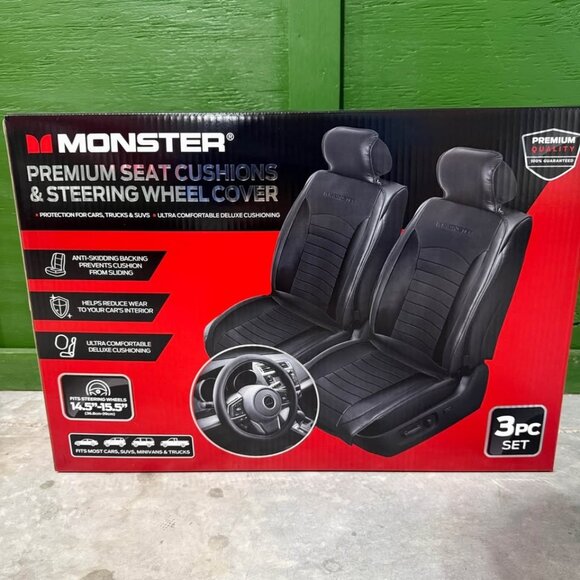 Car Seat Covers NEW Black 2-pack Car Seat Cover and Steering Wheel Cover - Picture 1 of 9